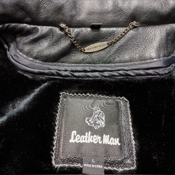 Leather Man Vintage Genuine Leather Zip Up Moto Bomber Hooded Jacket Coat Large - Picture 11 of 13